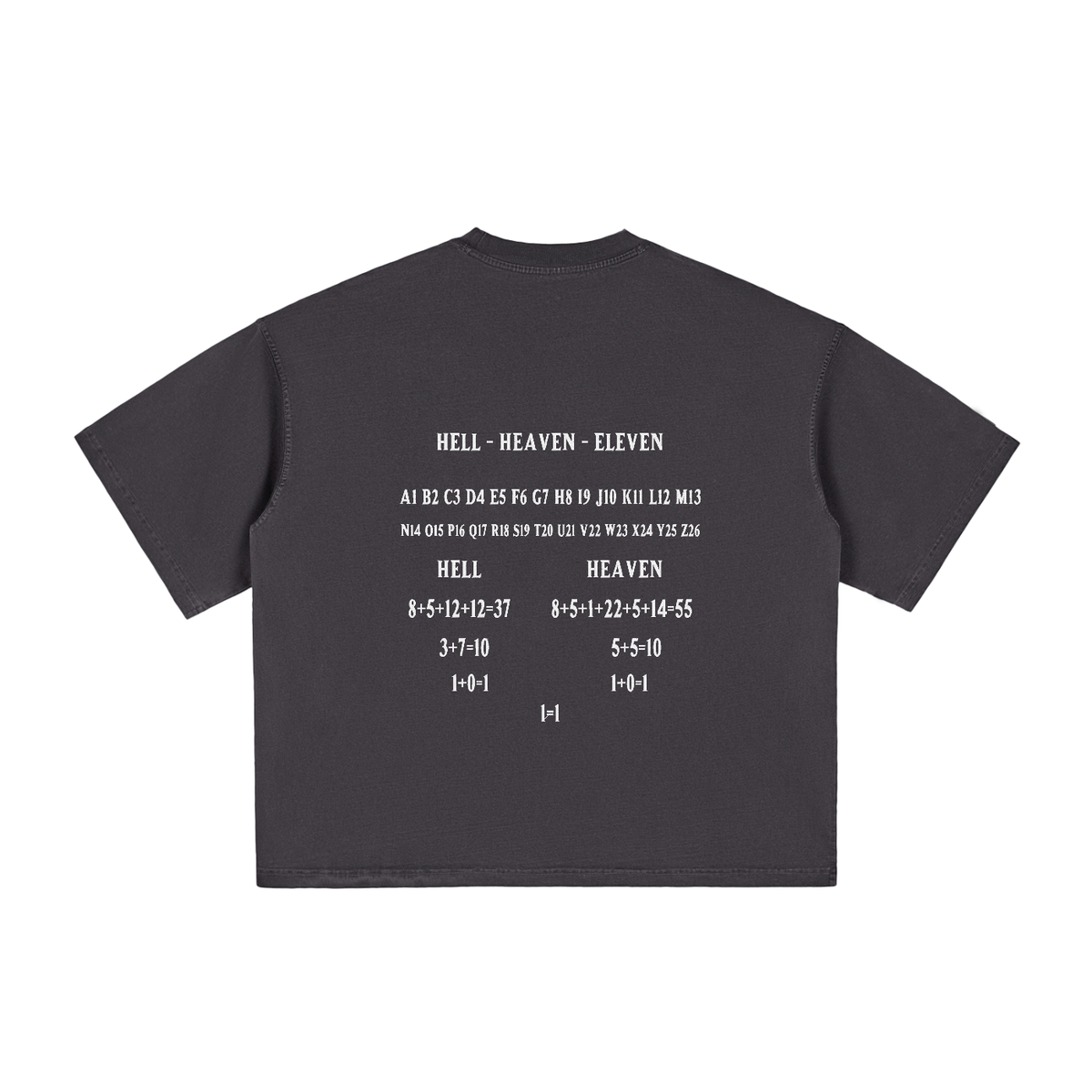 HE1=1EAVEN Alpha Numeric Reduction Embroidered Vintage Washed Boxy T-Shirt