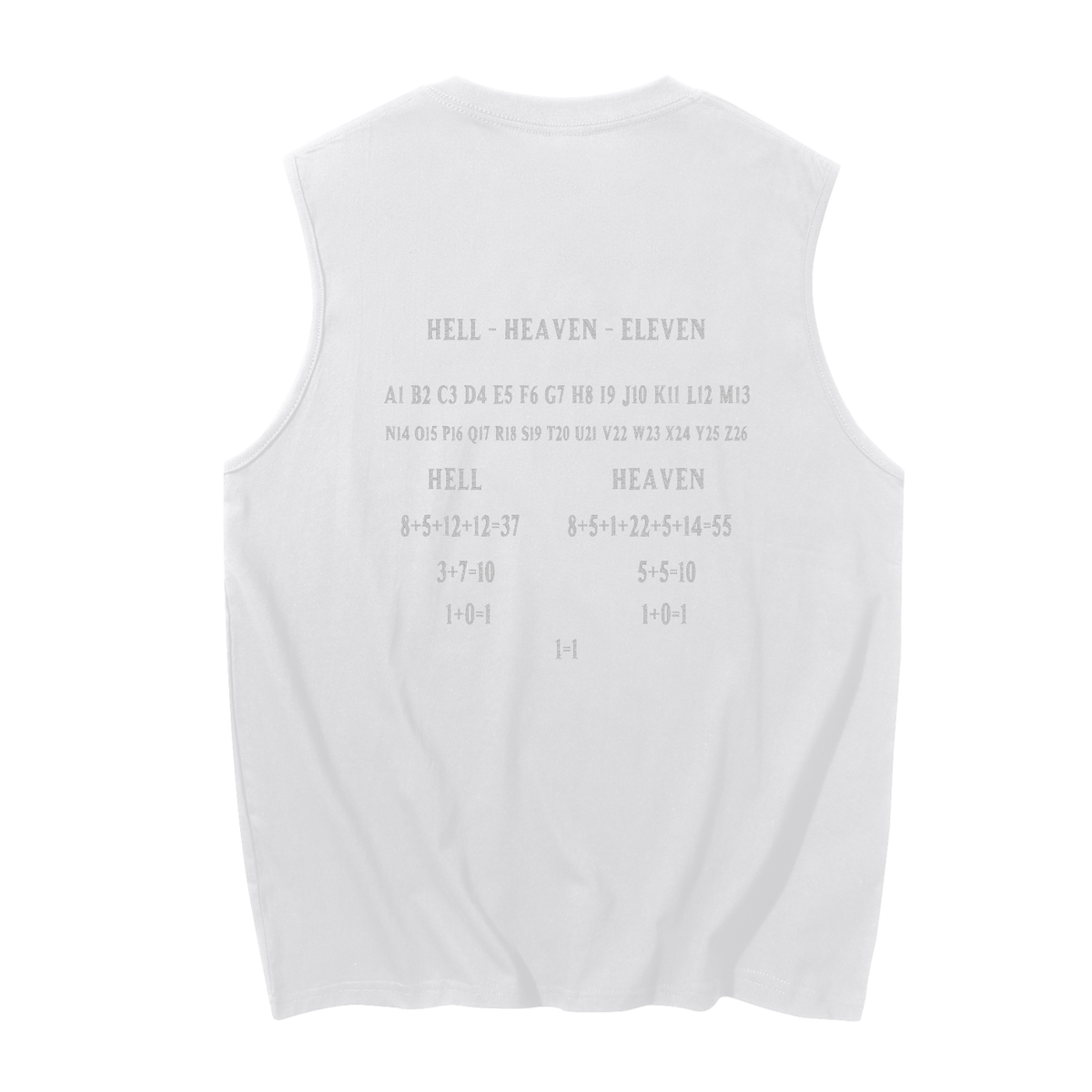 HE1=1EAVEN Alpha Numeric Reduction Embroidered Men's Sleeveless Cotton Tank Top