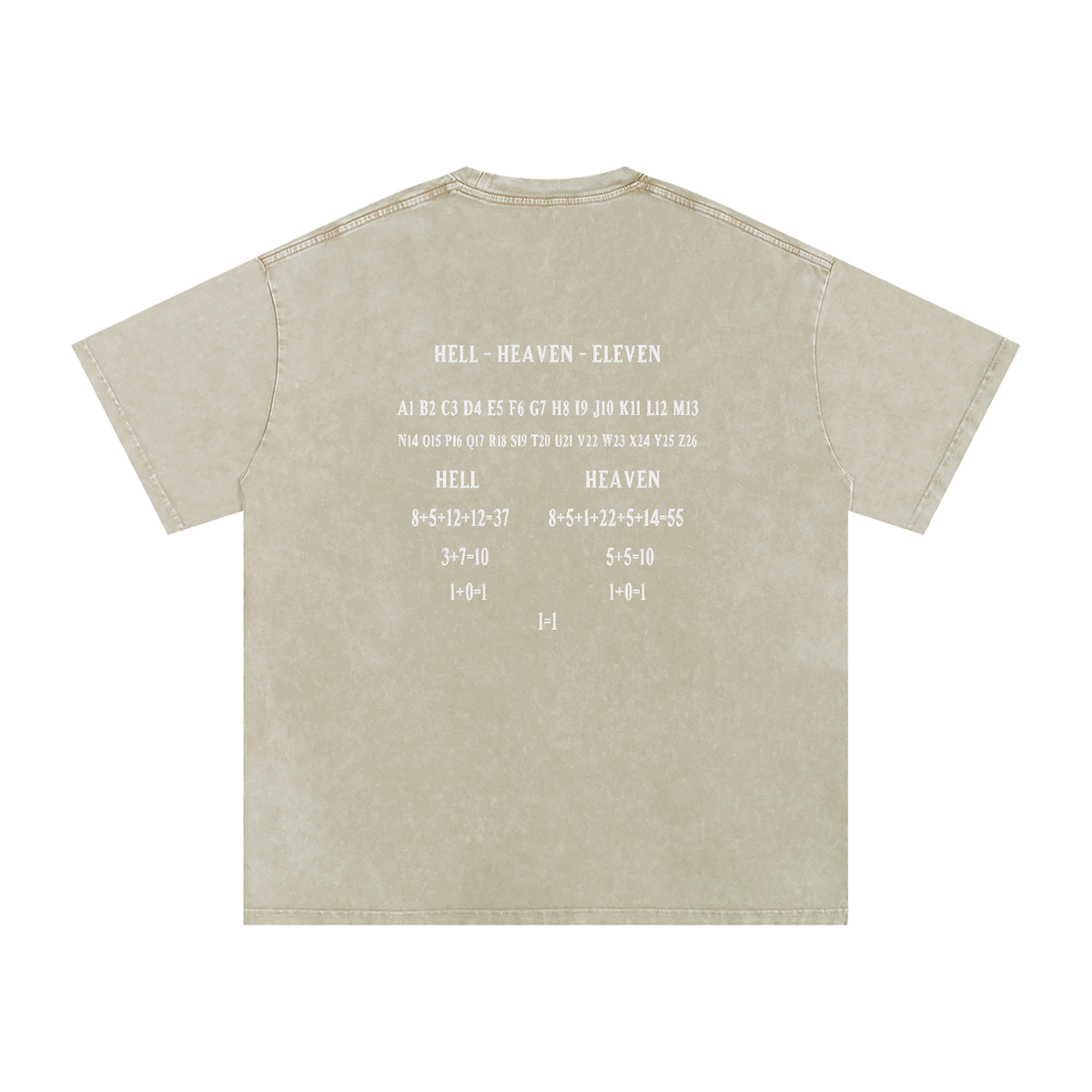HE1=1EAVEN Alpha Numeric Reduction Embroidered Snow Washed Oversized Cotton T-Shirt