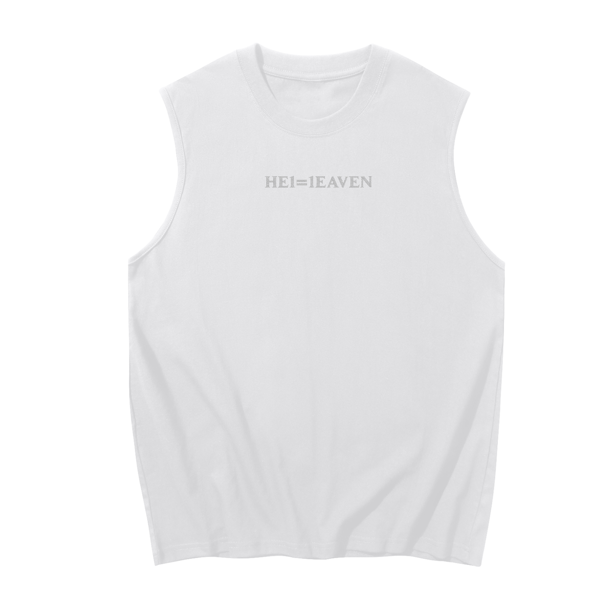 HE1=1EAVEN Alpha Numeric Reduction Embroidered Men's Sleeveless Cotton Tank Top