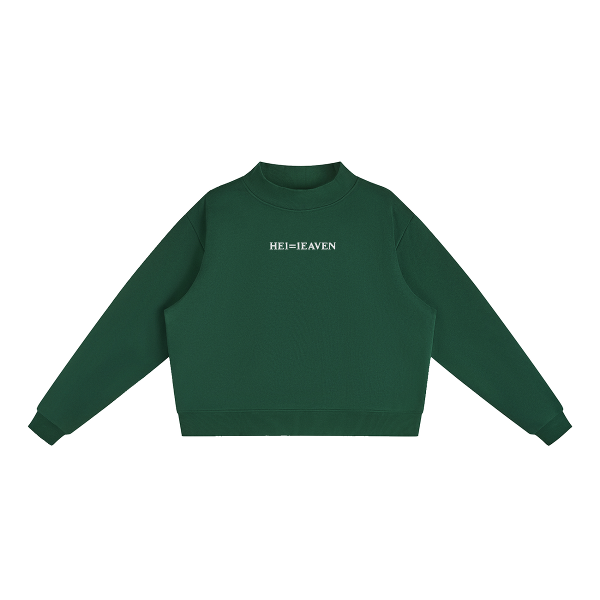 Women's HE1=1EAVEN Alpha Numeric Reduction Embroidered Essential Fleece Mock-Neck Crew Sweatshirt