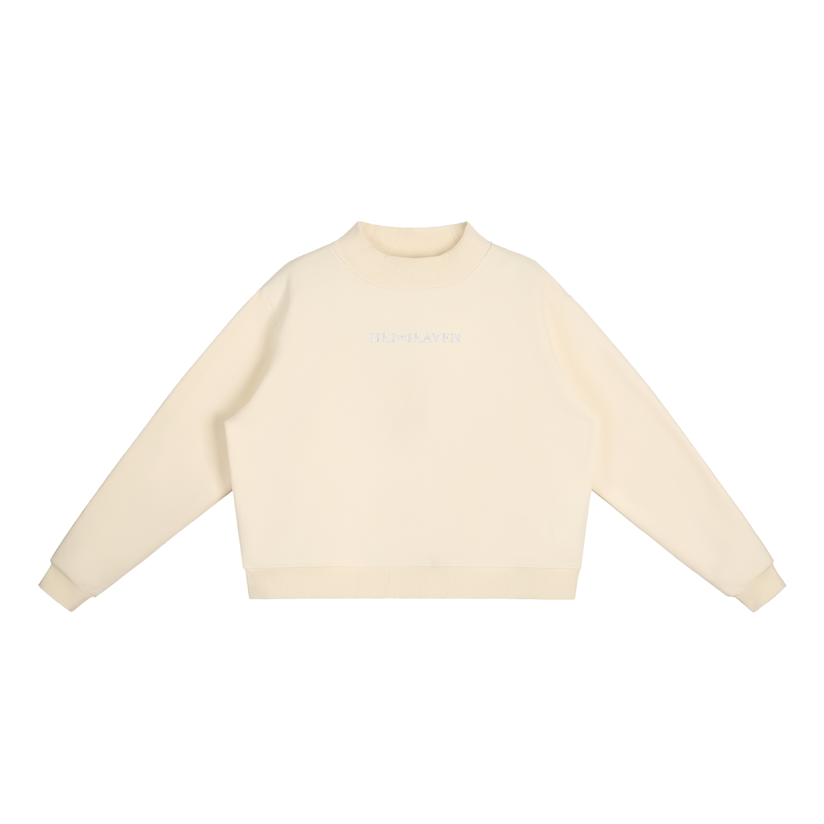 Women's HE1=1EAVEN Alpha Numeric Reduction Embroidered Essential Fleece Mock-Neck Crew Sweatshirt