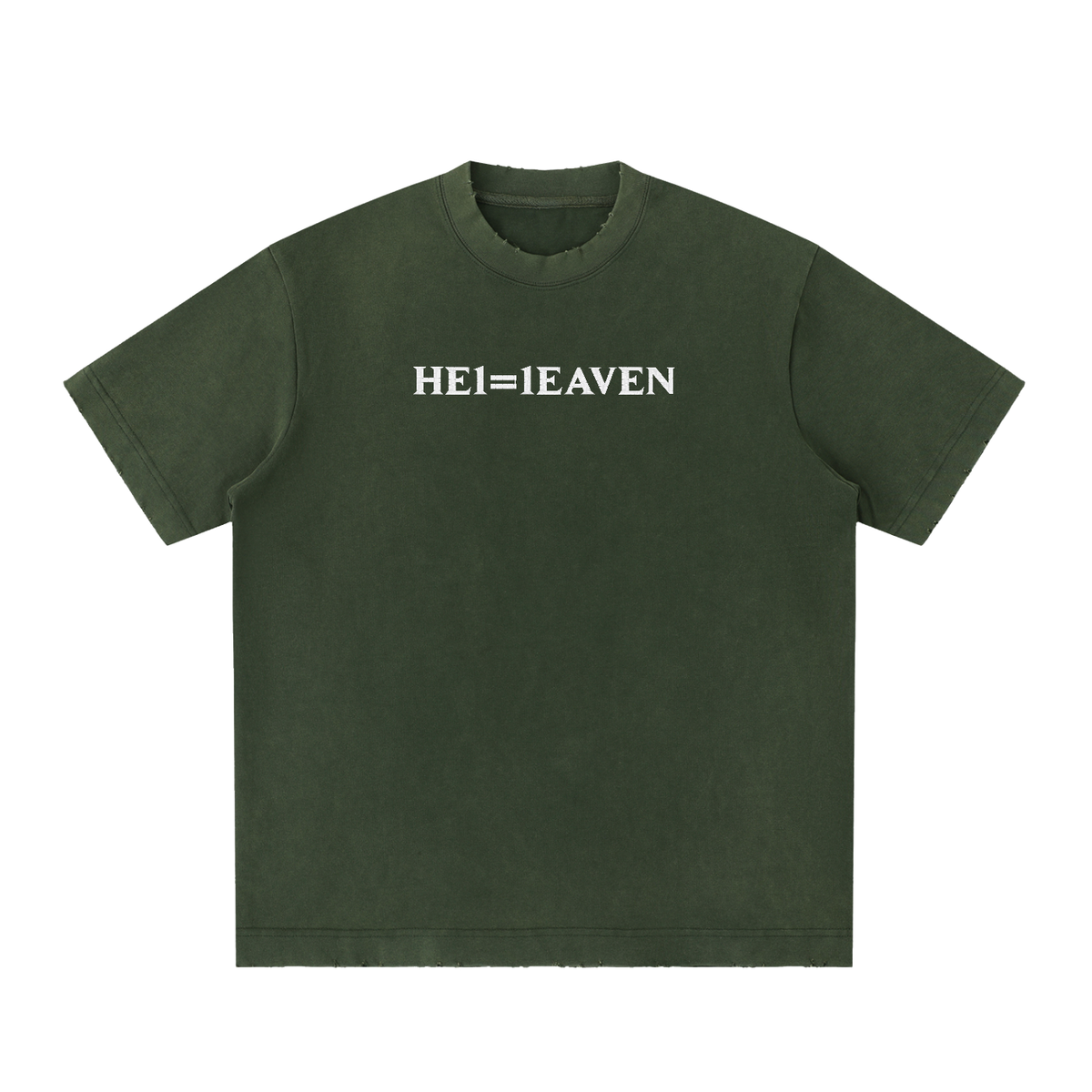 HE1=1EAVEN Embroidered Heavyweight Vintage Washed Frayed T-Shirt