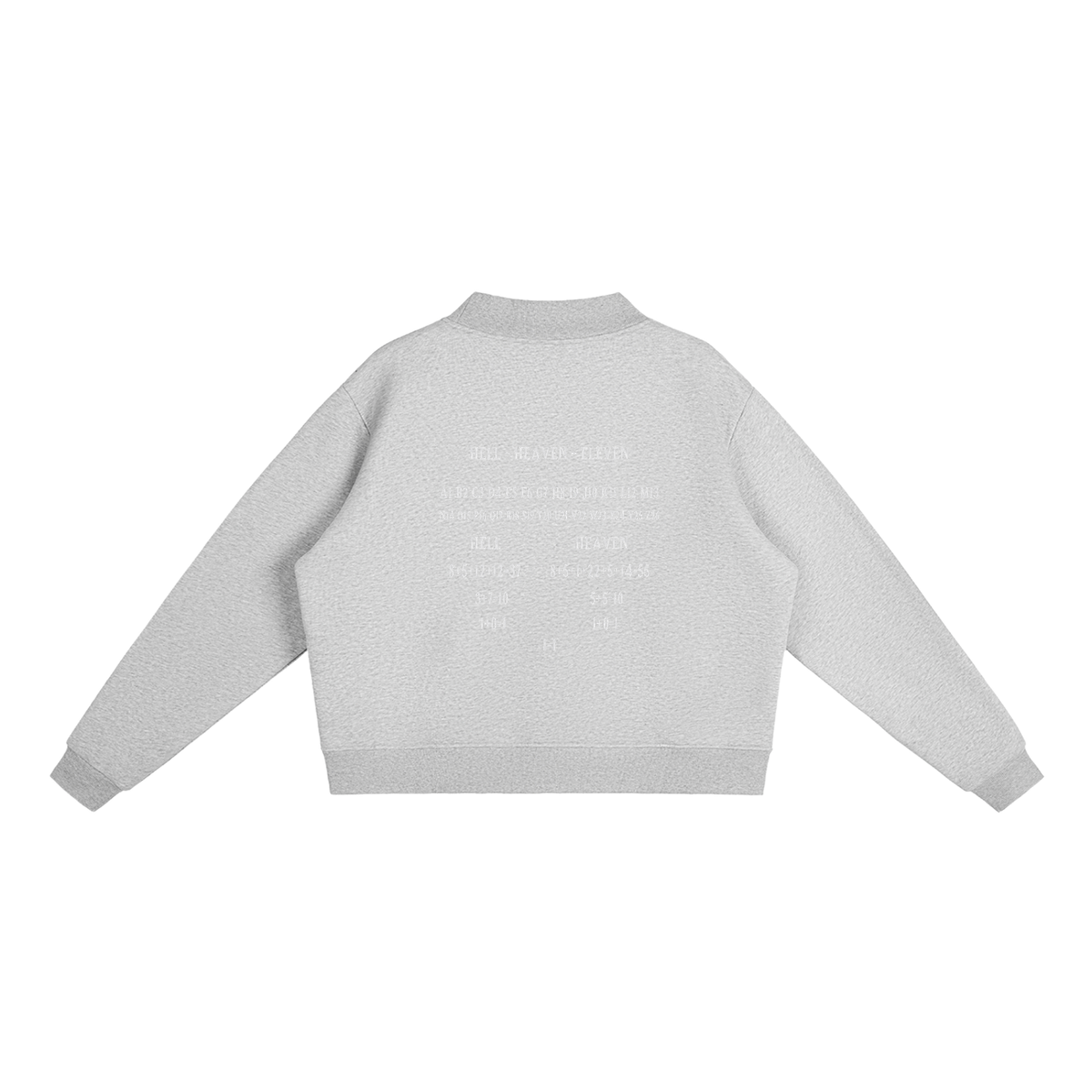 Women's HE1=1EAVEN Alpha Numeric Reduction Embroidered Essential Fleece Mock-Neck Crew Sweatshirt