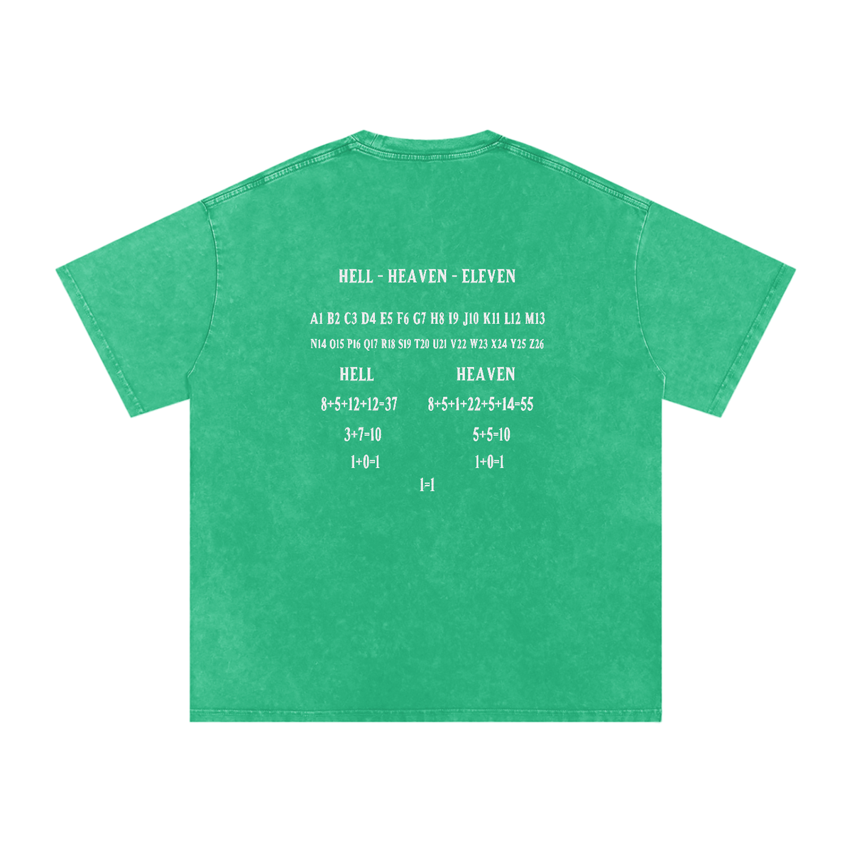 HE1=1EAVEN Alpha Numeric Reduction Embroidered Snow Washed Oversized Cotton T-Shirt