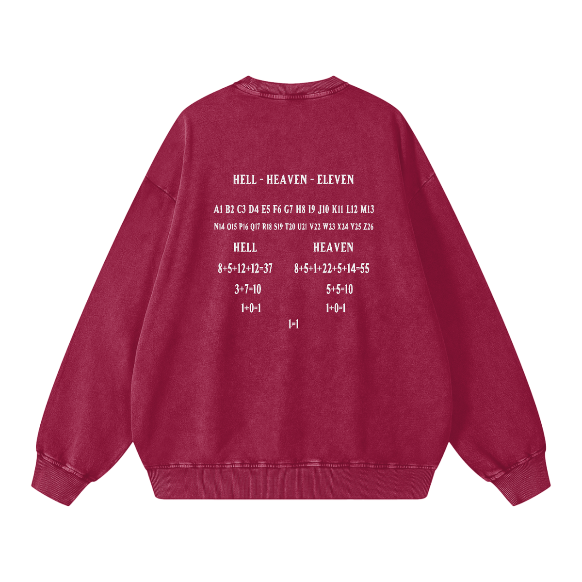 HE1=1EAVEN Alpha Numeric Reduction Embroidered Snow Washed Oversized Sweatshirt