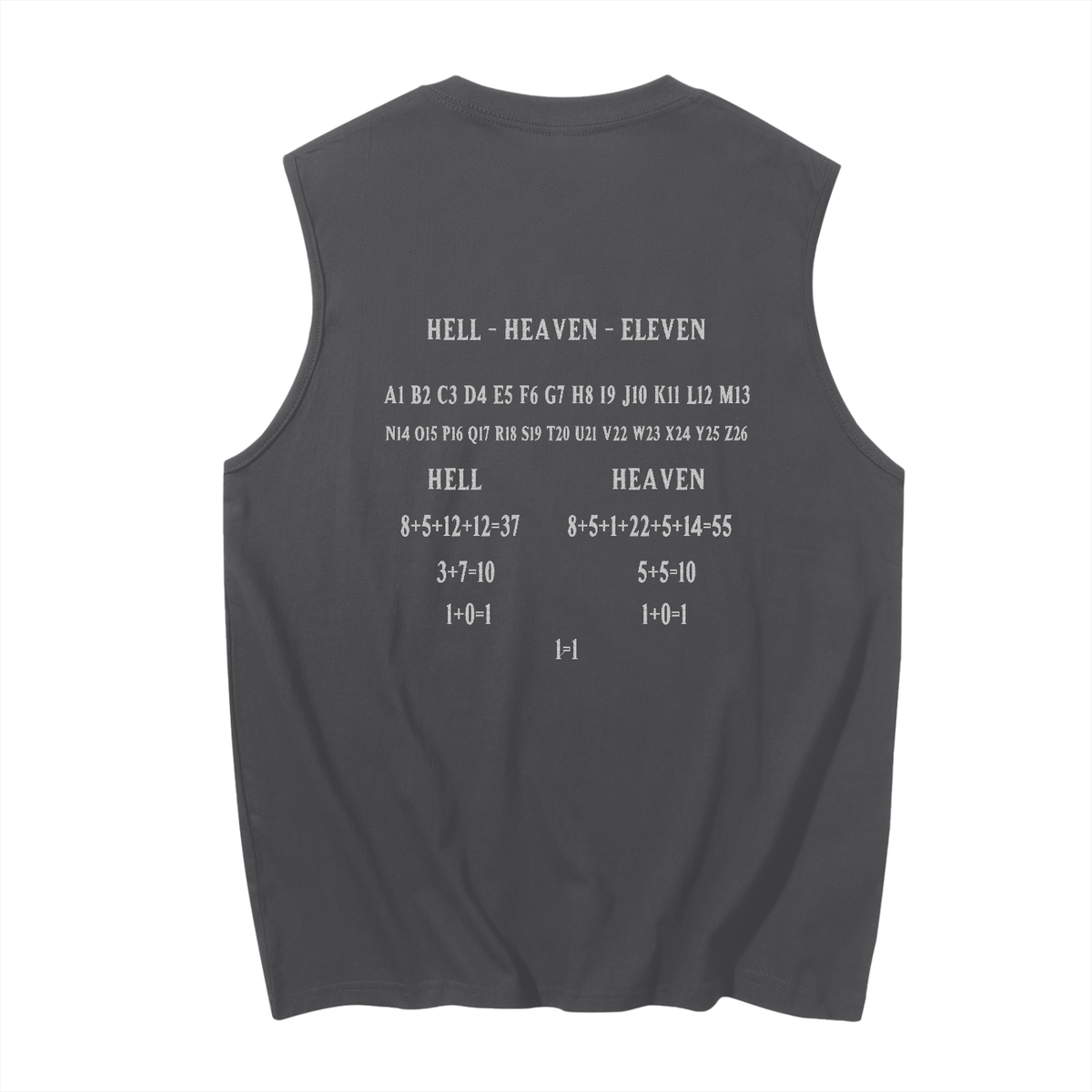 HE1=1EAVEN Alpha Numeric Reduction Embroidered Men's Sleeveless Cotton Tank Top
