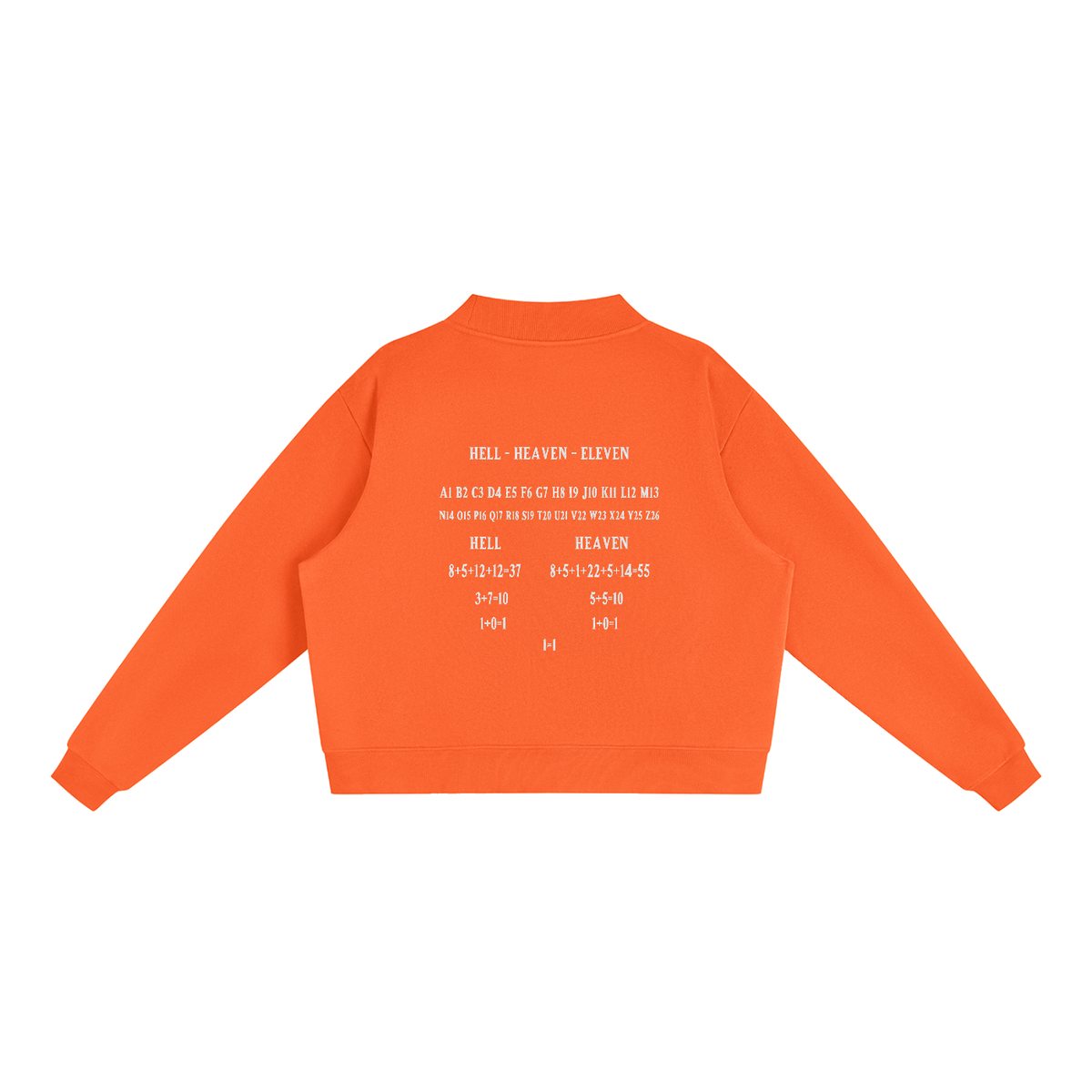 Women's HE1=1EAVEN Alpha Numeric Reduction Embroidered Essential Fleece Mock-Neck Crew Sweatshirt