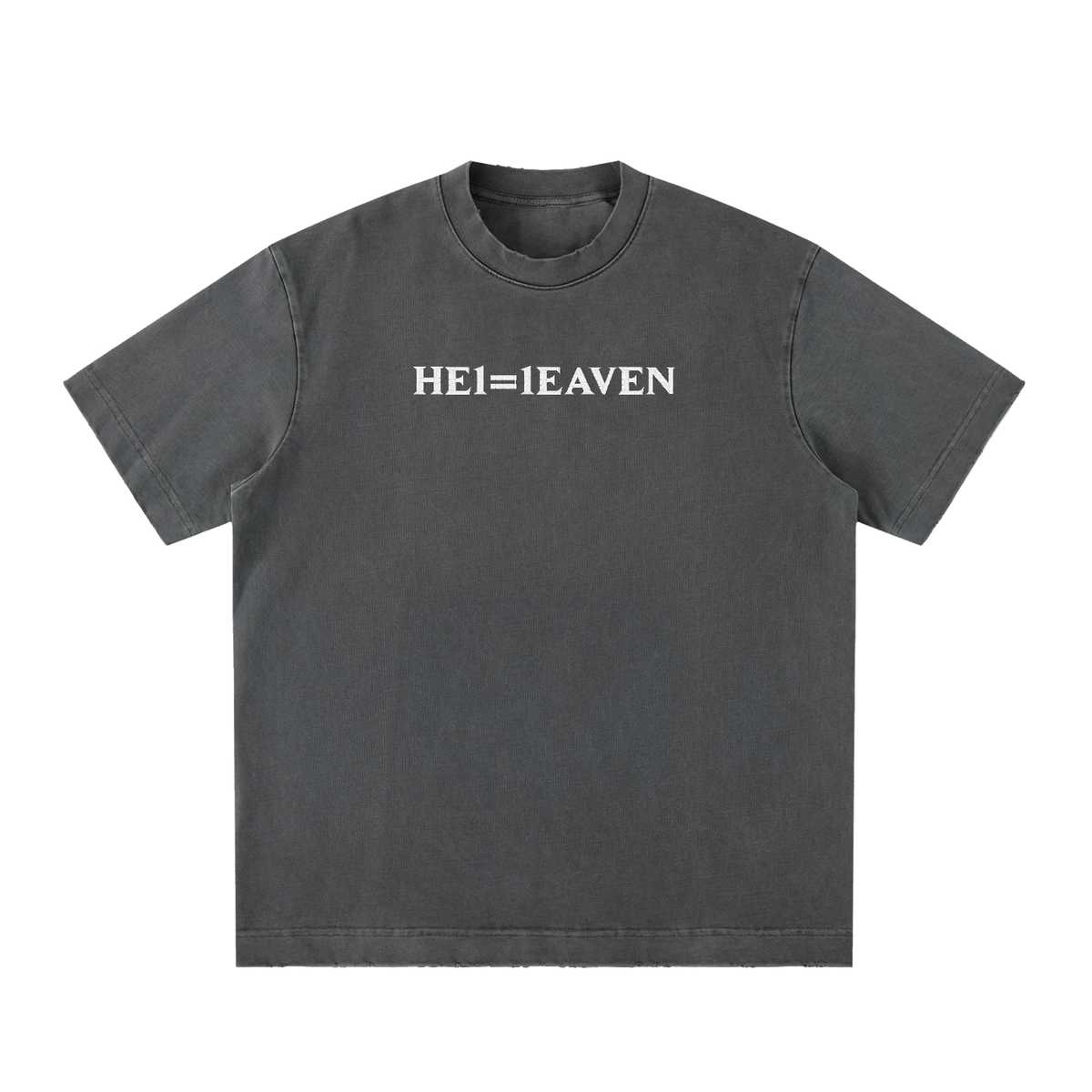 HE1=1EAVEN Embroidered Heavyweight Vintage Washed Frayed T-Shirt