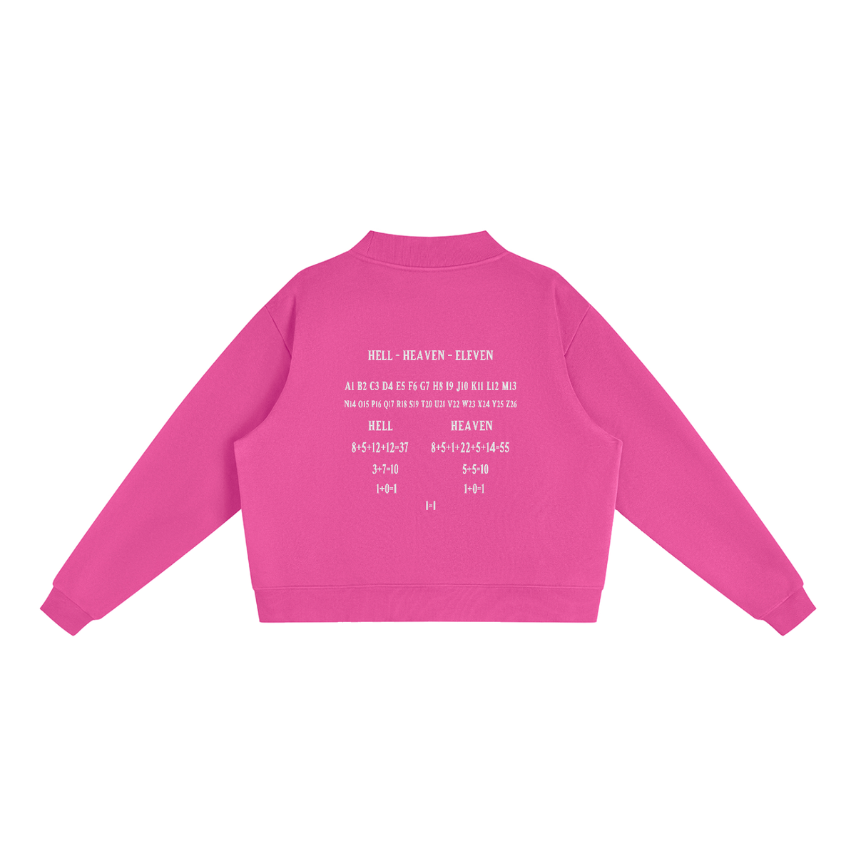 Women's HE1=1EAVEN Alpha Numeric Reduction Embroidered Essential Fleece Mock-Neck Crew Sweatshirt
