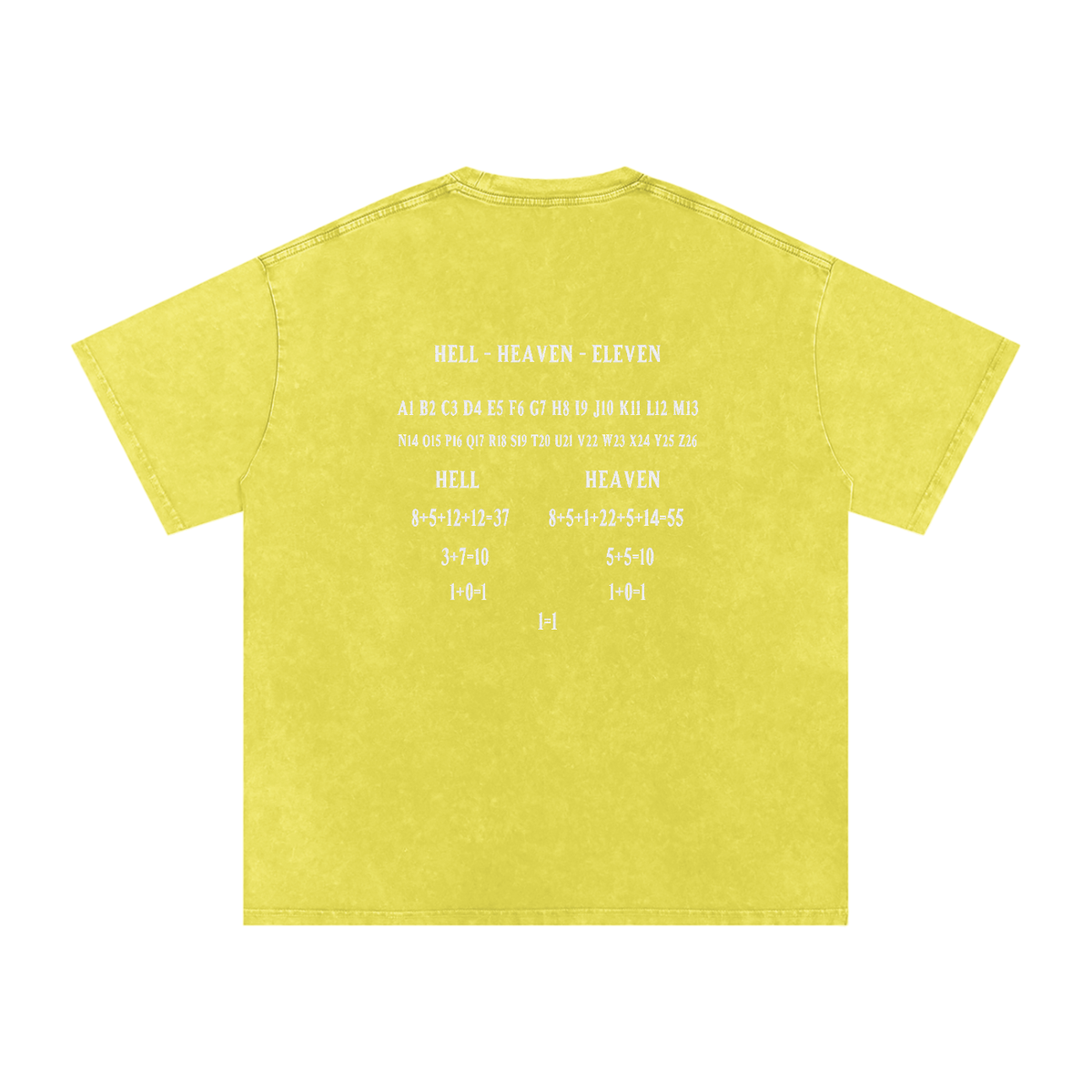 HE1=1EAVEN Alpha Numeric Reduction Embroidered Snow Washed Oversized Cotton T-Shirt