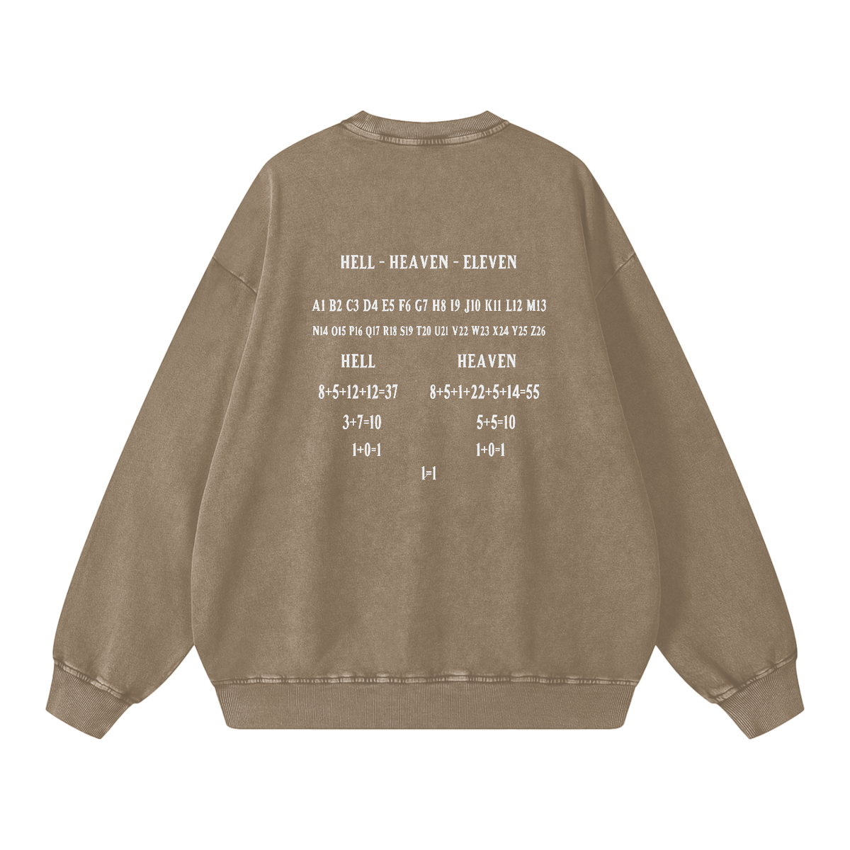 HE1=1EAVEN Alpha Numeric Reduction Embroidered Snow Washed Oversized Sweatshirt