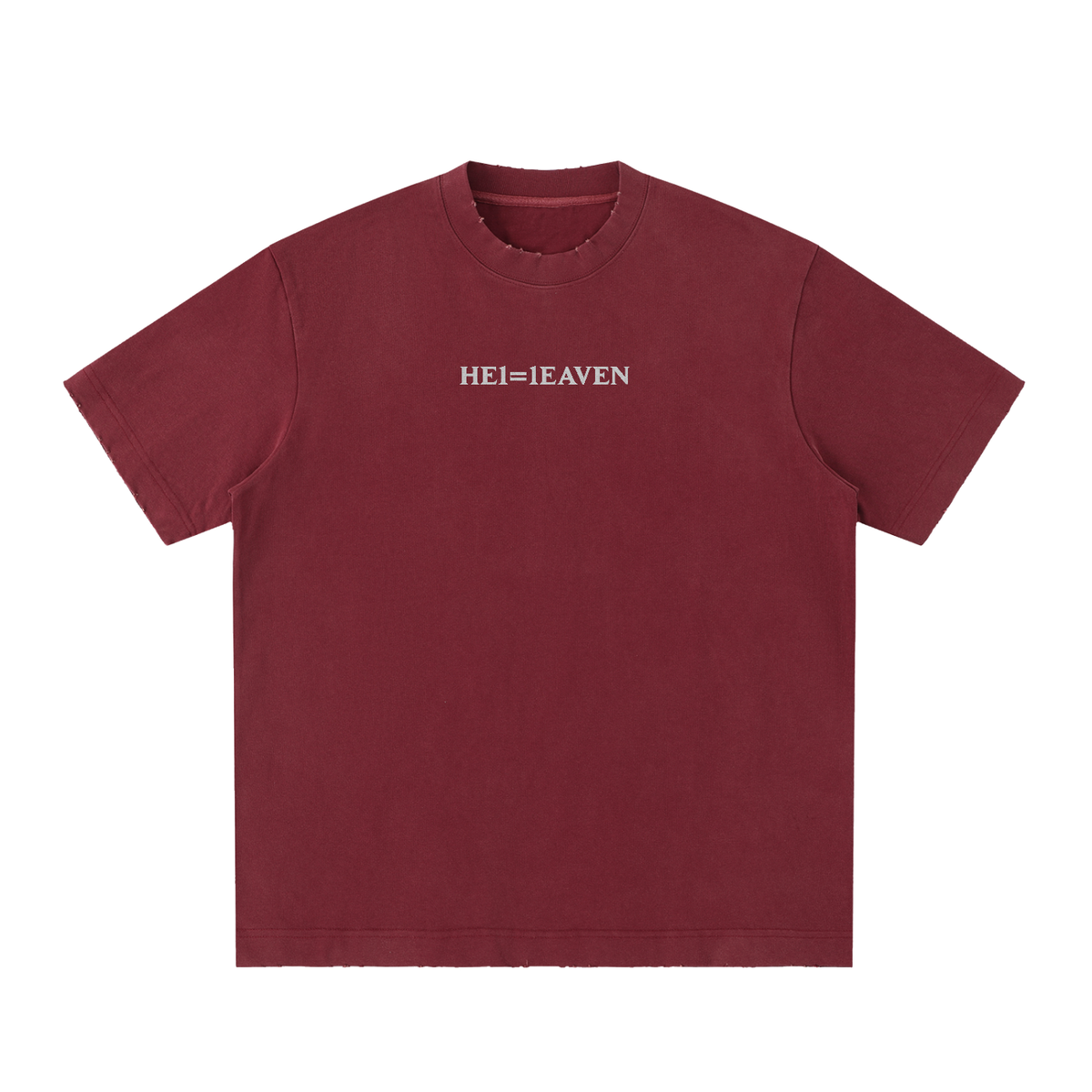 HE1=1EAVEN Alpha Numeric Reduction Embroidered Heavyweight Vintage Washed Frayed T-Shirt