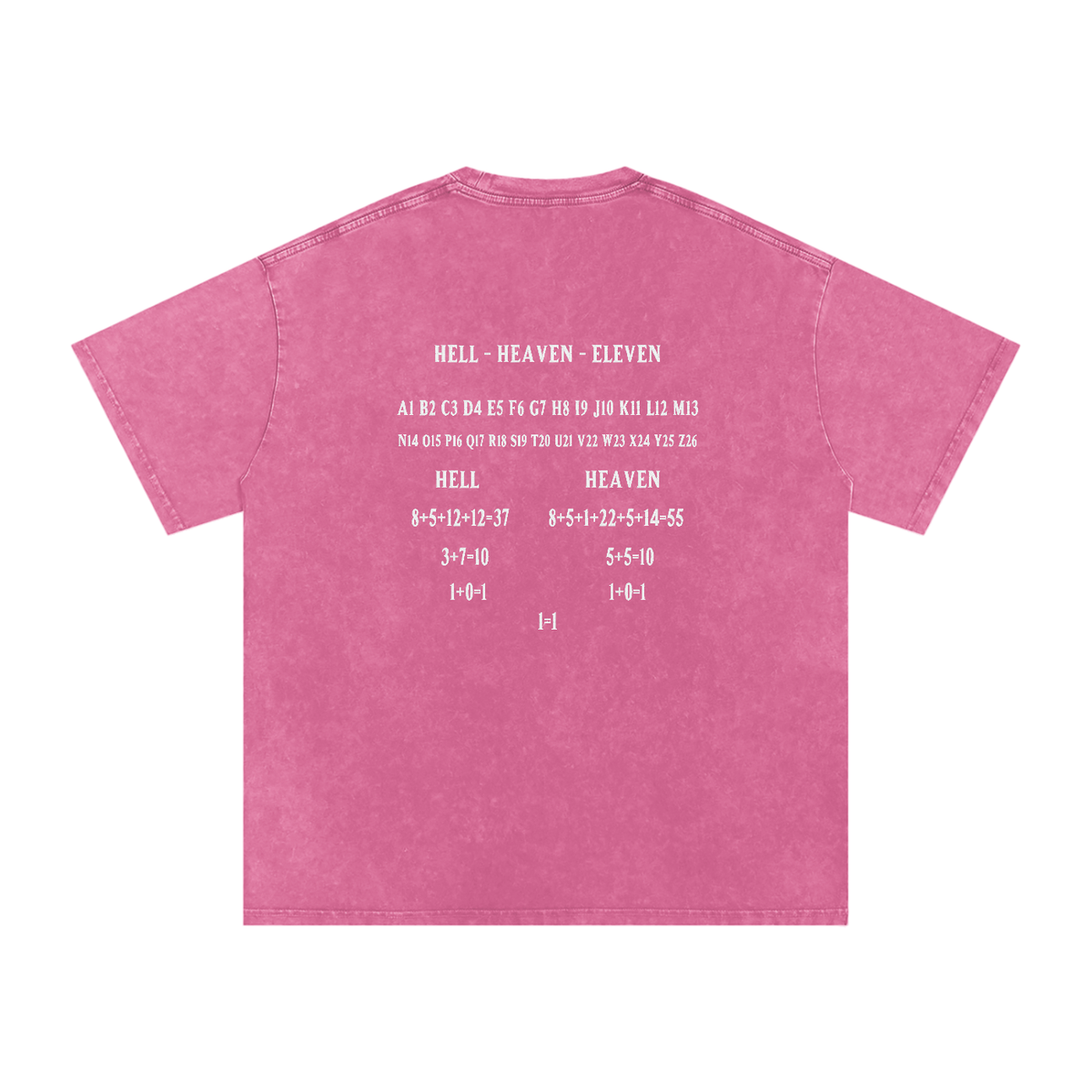 HE1=1EAVEN Alpha Numeric Reduction Embroidered Snow Washed Oversized Cotton T-Shirt