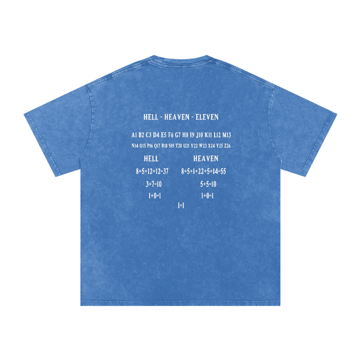 HE1=1EAVEN Alpha Numeric Reduction Embroidered Snow Washed Oversized Cotton T-Shirt