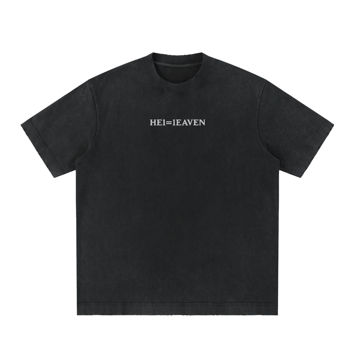 HE1=1EAVEN Alpha Numeric Reduction Embroidered Heavyweight Vintage Washed Frayed T-Shirt