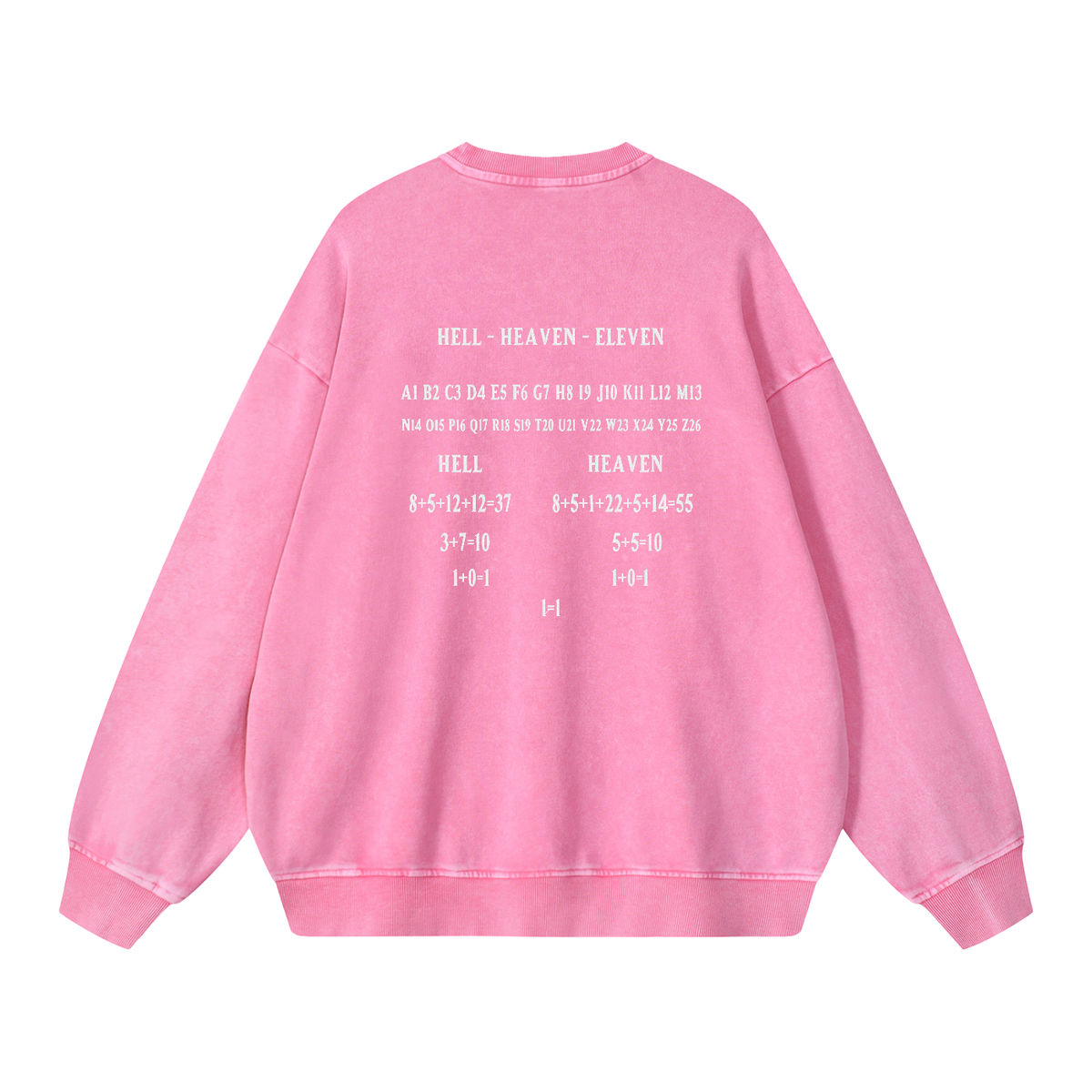 HE1=1EAVEN Alpha Numeric Reduction Embroidered Snow Washed Oversized Sweatshirt