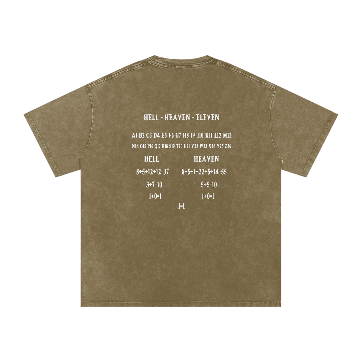 HE1=1EAVEN Alpha Numeric Reduction Embroidered Snow Washed Oversized Cotton T-Shirt