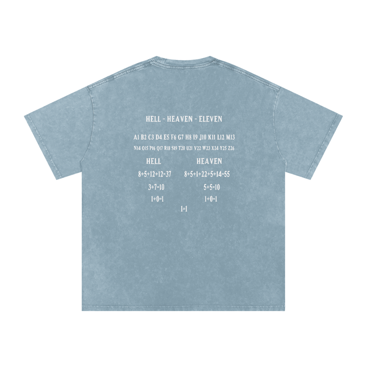 HE1=1EAVEN Alpha Numeric Reduction Embroidered Snow Washed Oversized Cotton T-Shirt