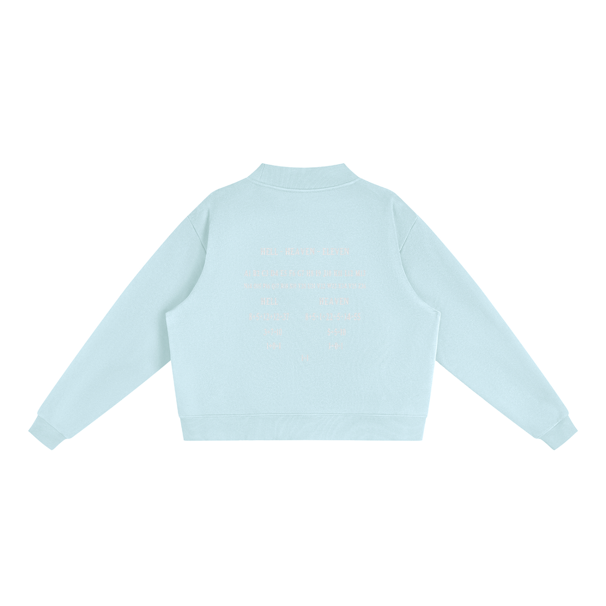 Women's HE1=1EAVEN Alpha Numeric Reduction Embroidered Essential Fleece Mock-Neck Crew Sweatshirt