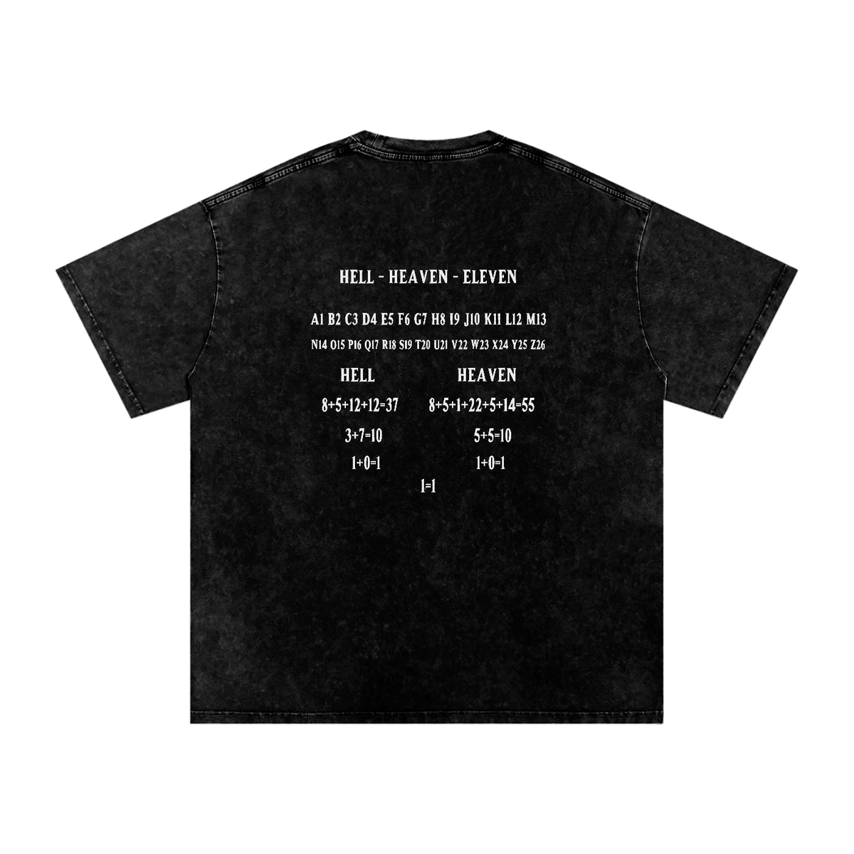 HE1=1EAVEN Alpha Numeric Reduction Embroidered Snow Washed Oversized Cotton T-Shirt
