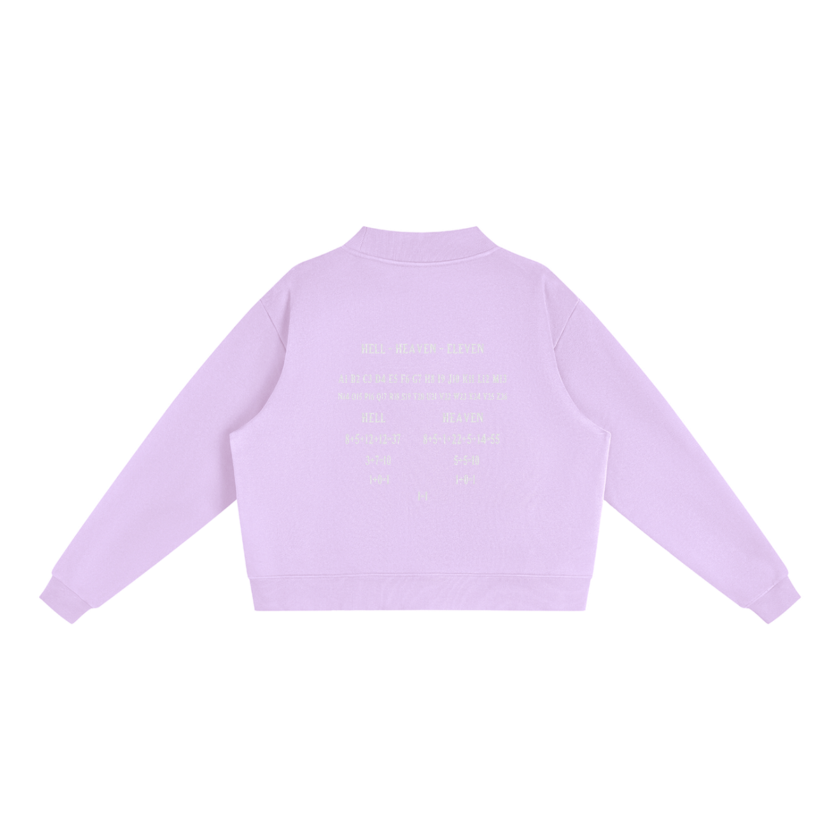 Women's HE1=1EAVEN Alpha Numeric Reduction Embroidered Essential Fleece Mock-Neck Crew Sweatshirt
