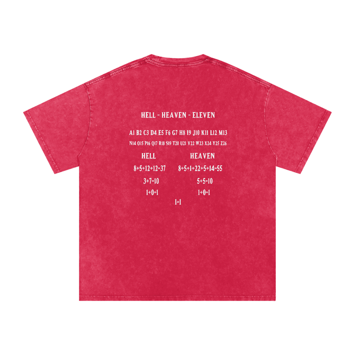 HE1=1EAVEN Alpha Numeric Reduction Embroidered Snow Washed Oversized Cotton T-Shirt