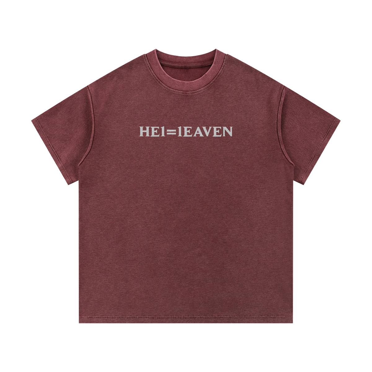 HE1=1EAVEN Alpha Numeric Reduction Embroidered Mineral Wash Waffle Knit T-Shirt