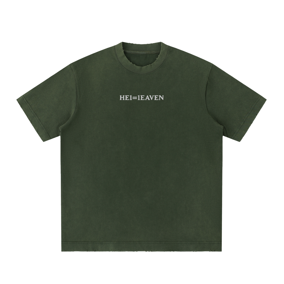 HE1=1EAVEN Alpha Numeric Reduction Embroidered Heavyweight Vintage Washed Frayed T-Shirt