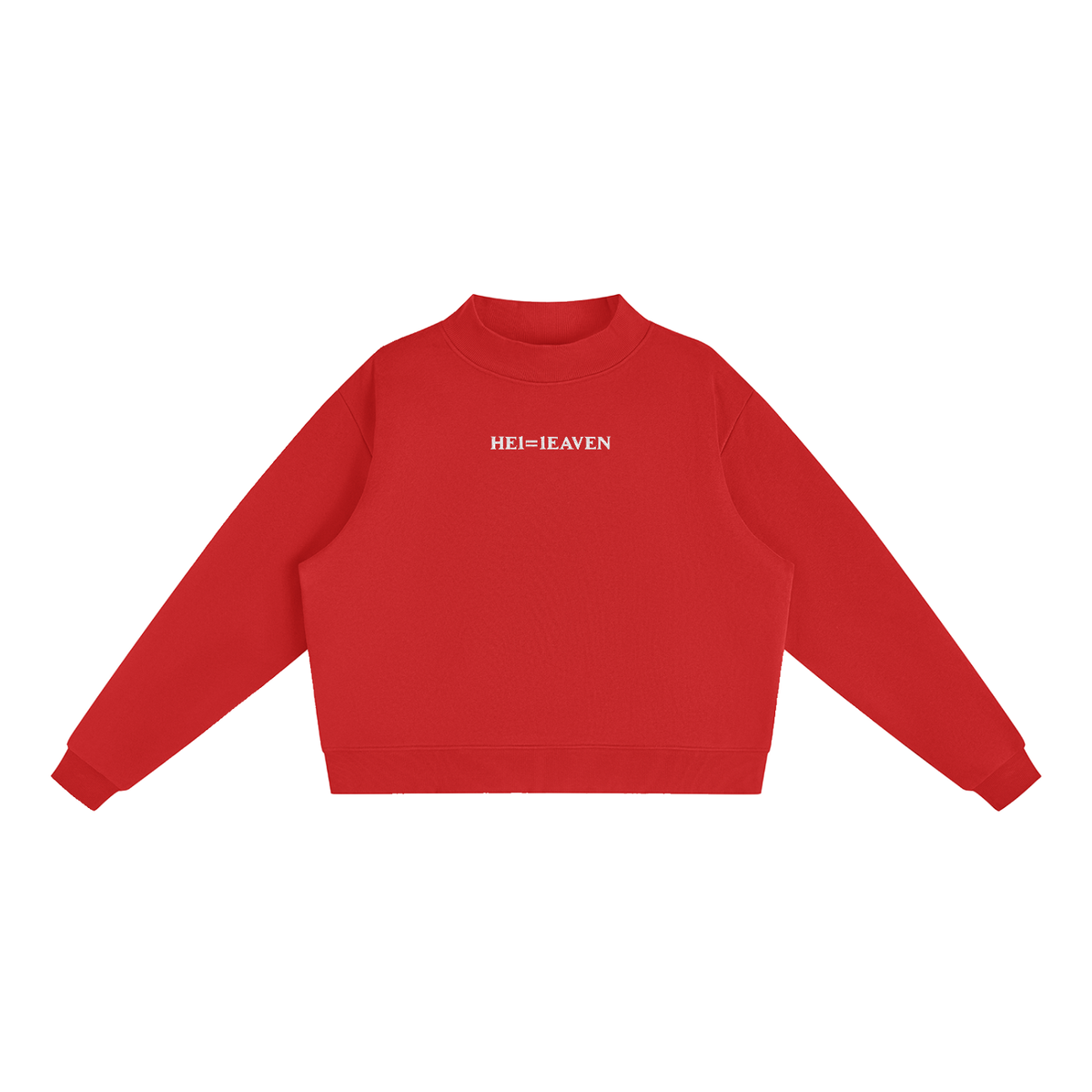 HE1=1EAVEN Embroidered Essential Fleece Mock-Neck Crew Sweatshirt