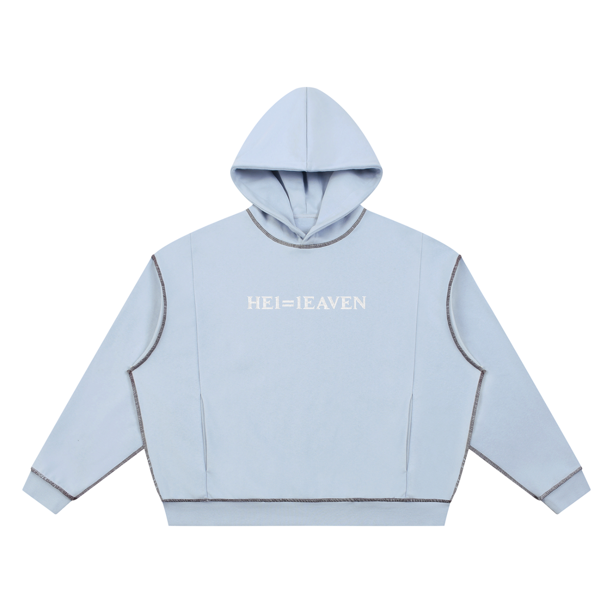 HE1=1EAVEN Alpha Numeric Reduction Embroidered Unisex Boxy Heavyweight Topstitch Hoodie
