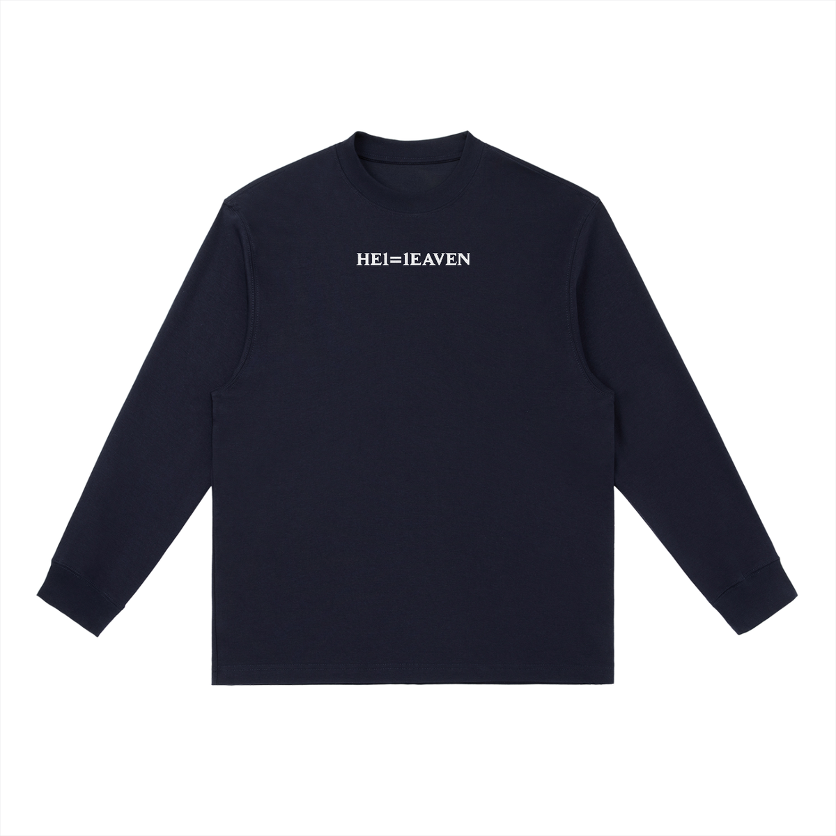 HE1=1EAVEN Alpha Numeric Reduction Embroidered Essential Crewneck Long-Sleeve T-Shirt