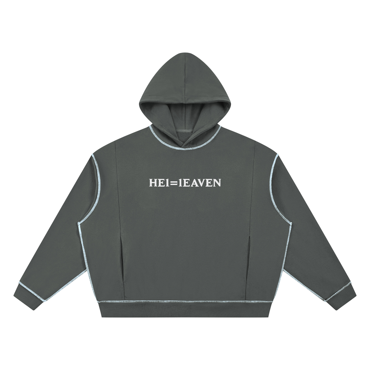 HE1=1EAVEN Alpha Numeric Reduction Embroidered Unisex Boxy Heavyweight Topstitch Hoodie