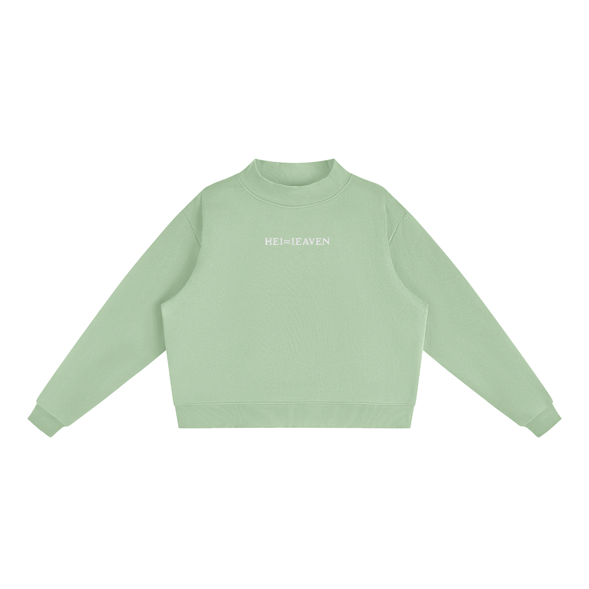 Women's HE1=1EAVEN Alpha Numeric Reduction Embroidered Essential Fleece Mock-Neck Crew Sweatshirt
