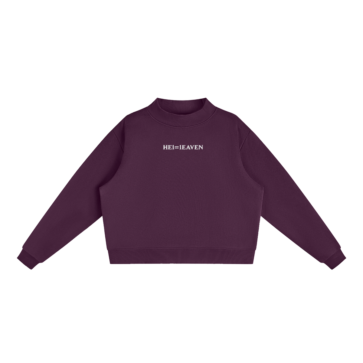 HE1=1EAVEN Embroidered Essential Fleece Mock-Neck Crew Sweatshirt