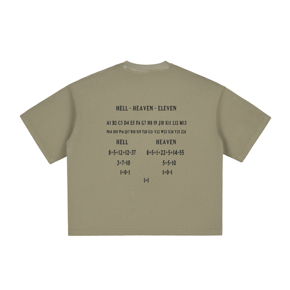 HE1=1EAVEN Alpha Numeric Reduction Embroidered Vintage Washed Boxy T-Shirt