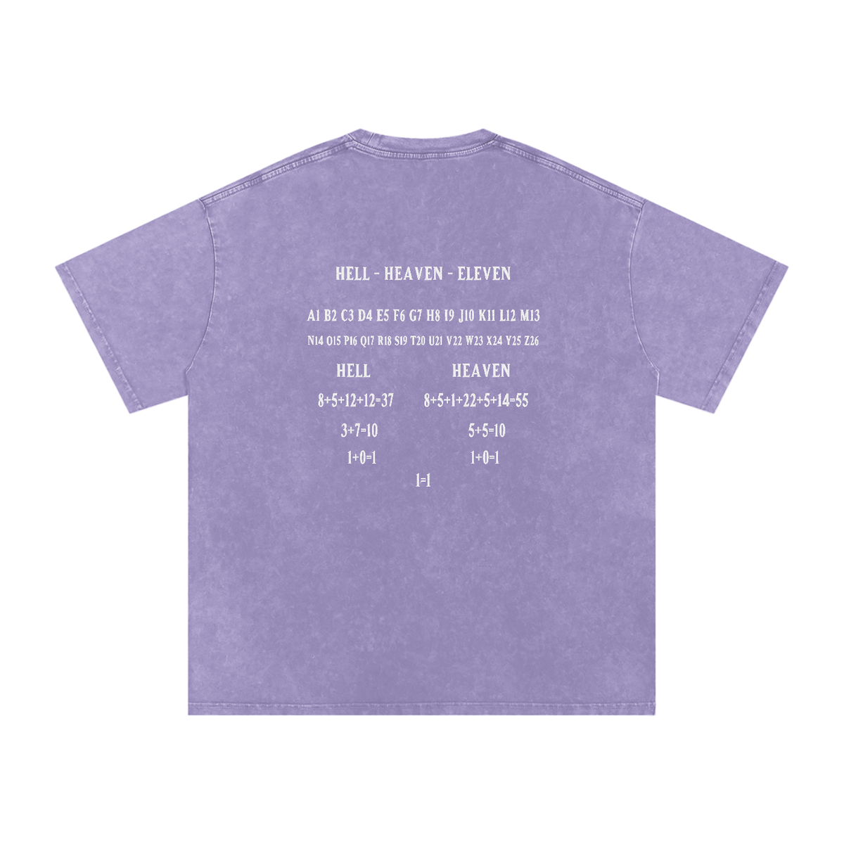HE1=1EAVEN Alpha Numeric Reduction Embroidered Snow Washed Oversized Cotton T-Shirt