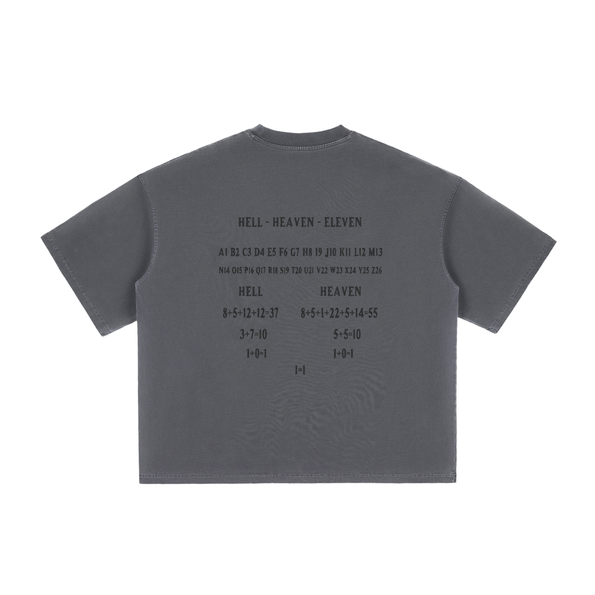 HE1=1EAVEN Alpha Numeric Reduction Embroidered Vintage Washed Boxy T-Shirt