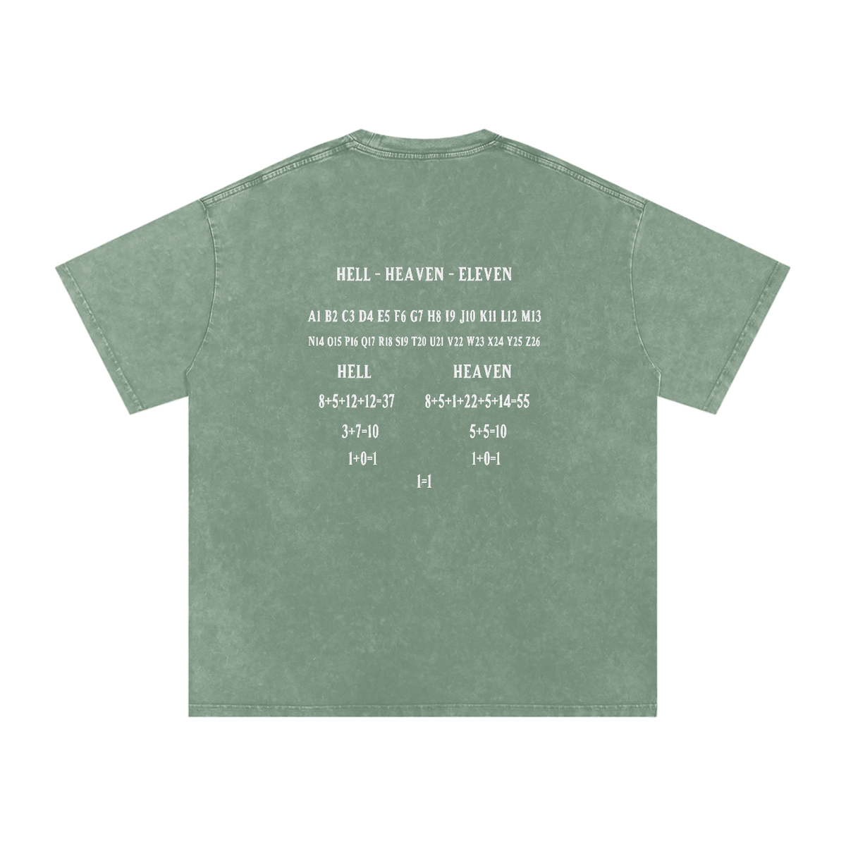 HE1=1EAVEN Alpha Numeric Reduction Embroidered Snow Washed Oversized Cotton T-Shirt