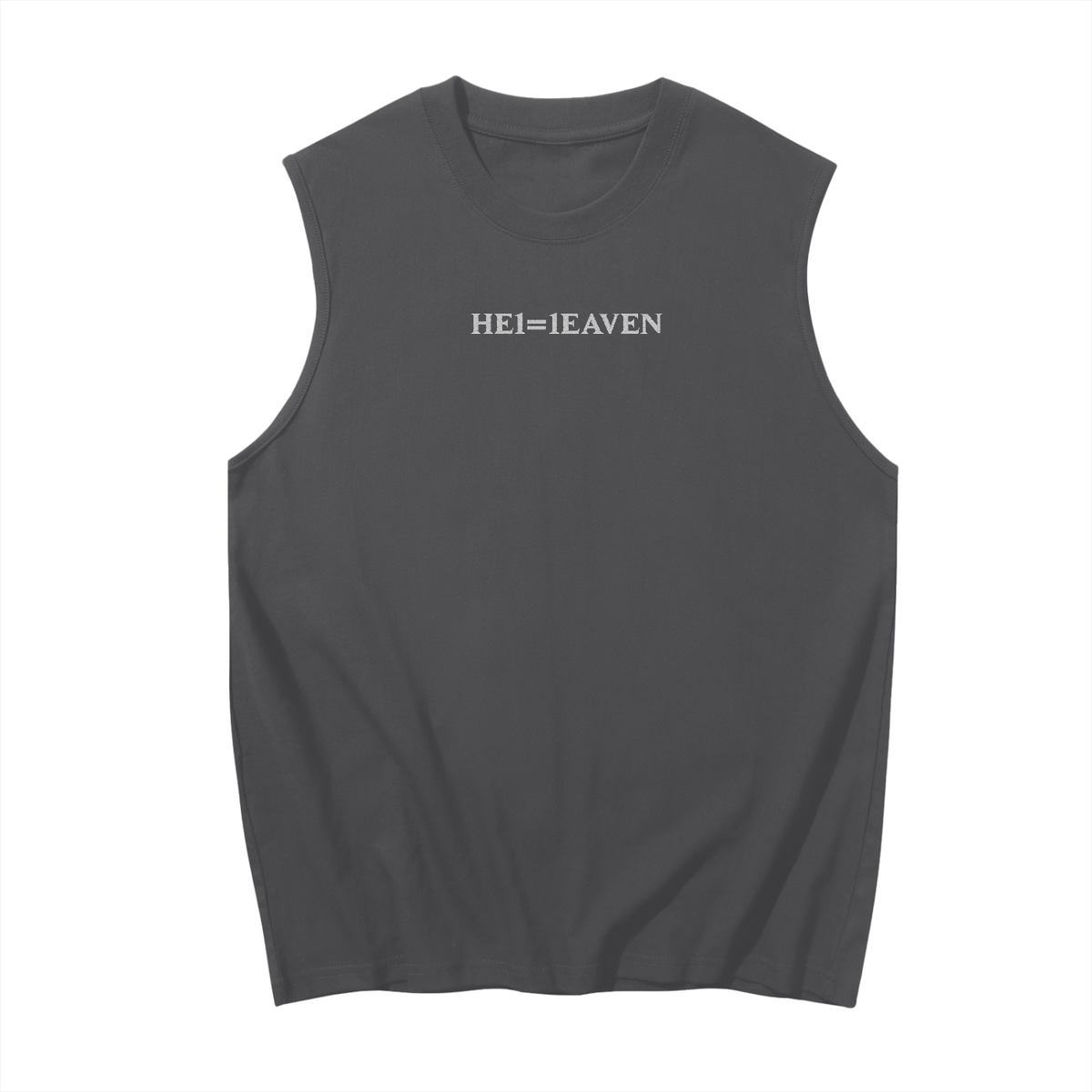 HE1=1EAVEN Alpha Numeric Reduction Embroidered Men's Sleeveless Cotton Tank Top