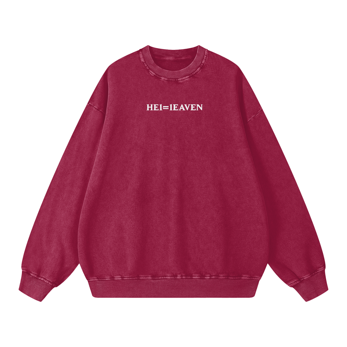 HE1=1EAVEN Alpha Numeric Reduction Embroidered Snow Washed Oversized Sweatshirt