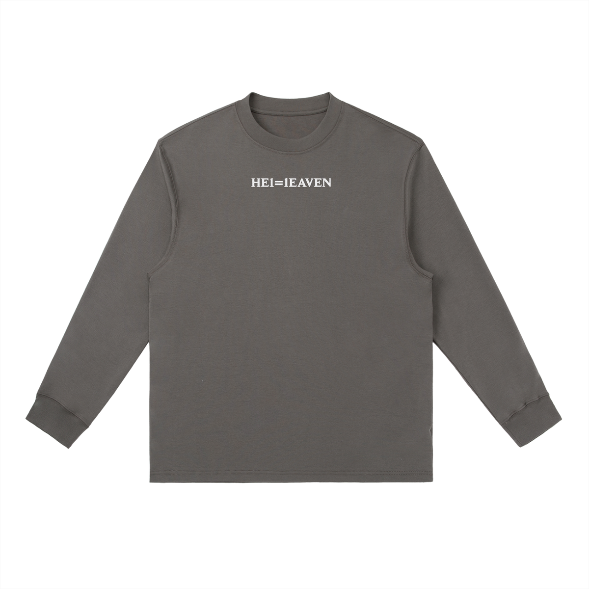 HE1=1EAVEN Alpha Numeric Reduction Embroidered Essential Crewneck Long-Sleeve T-Shirt