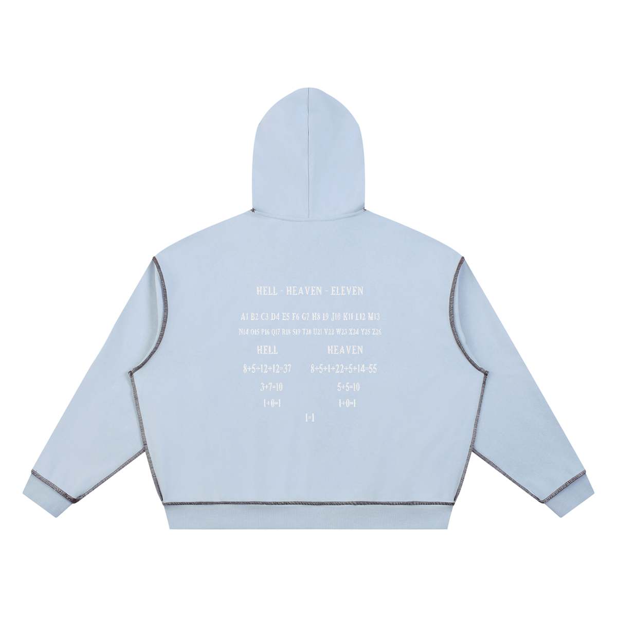 HE1=1EAVEN Alpha Numeric Reduction Embroidered Unisex Boxy Heavyweight Topstitch Hoodie