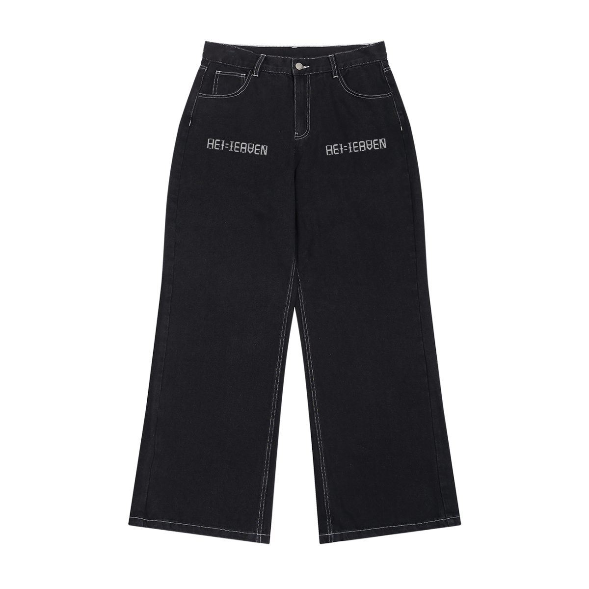 HE1=1EAVEN Men's Straight Leg Raw Denim Jeans