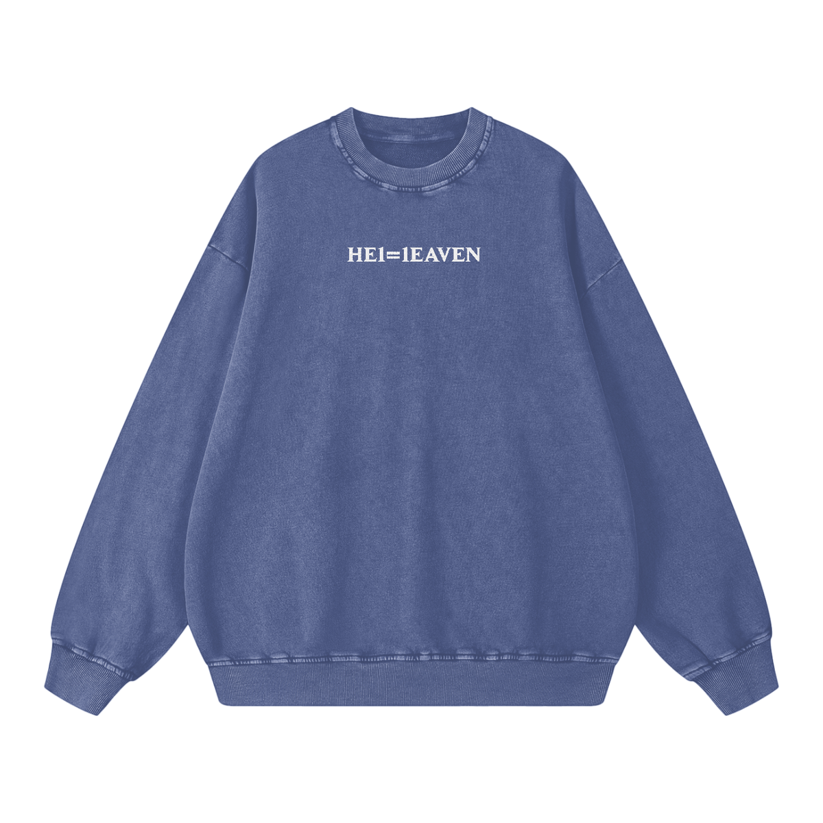 HE1=1EAVEN Alpha Numeric Reduction Embroidered Snow Washed Oversized Sweatshirt