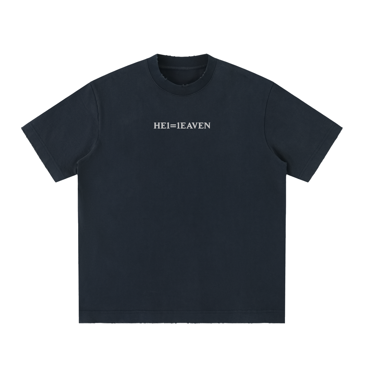 HE1=1EAVEN Alpha Numeric Reduction Embroidered Heavyweight Vintage Washed Frayed T-Shirt