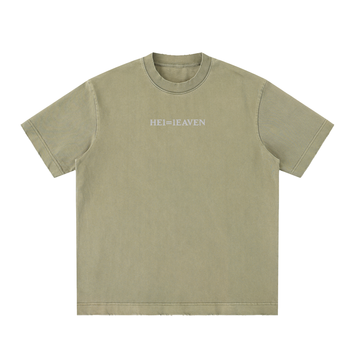 HE1=1EAVEN Alpha Numeric Reduction Embroidered Heavyweight Vintage Washed Frayed T-Shirt