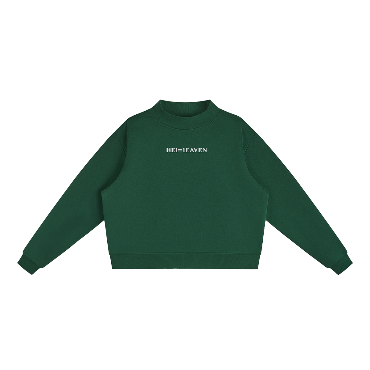 HE1=1EAVEN Embroidered Essential Fleece Mock-Neck Crew Sweatshirt