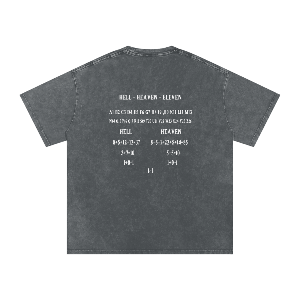 HE1=1EAVEN Alpha Numeric Reduction Embroidered Snow Washed Oversized Cotton T-Shirt