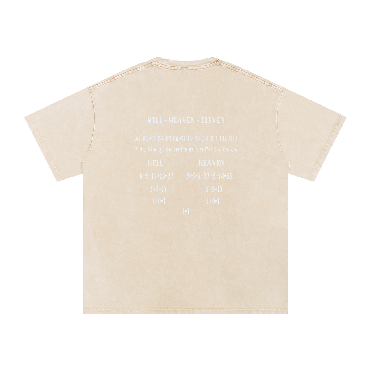 HE1=1EAVEN Alpha Numeric Reduction Embroidered Snow Washed Oversized Cotton T-Shirt